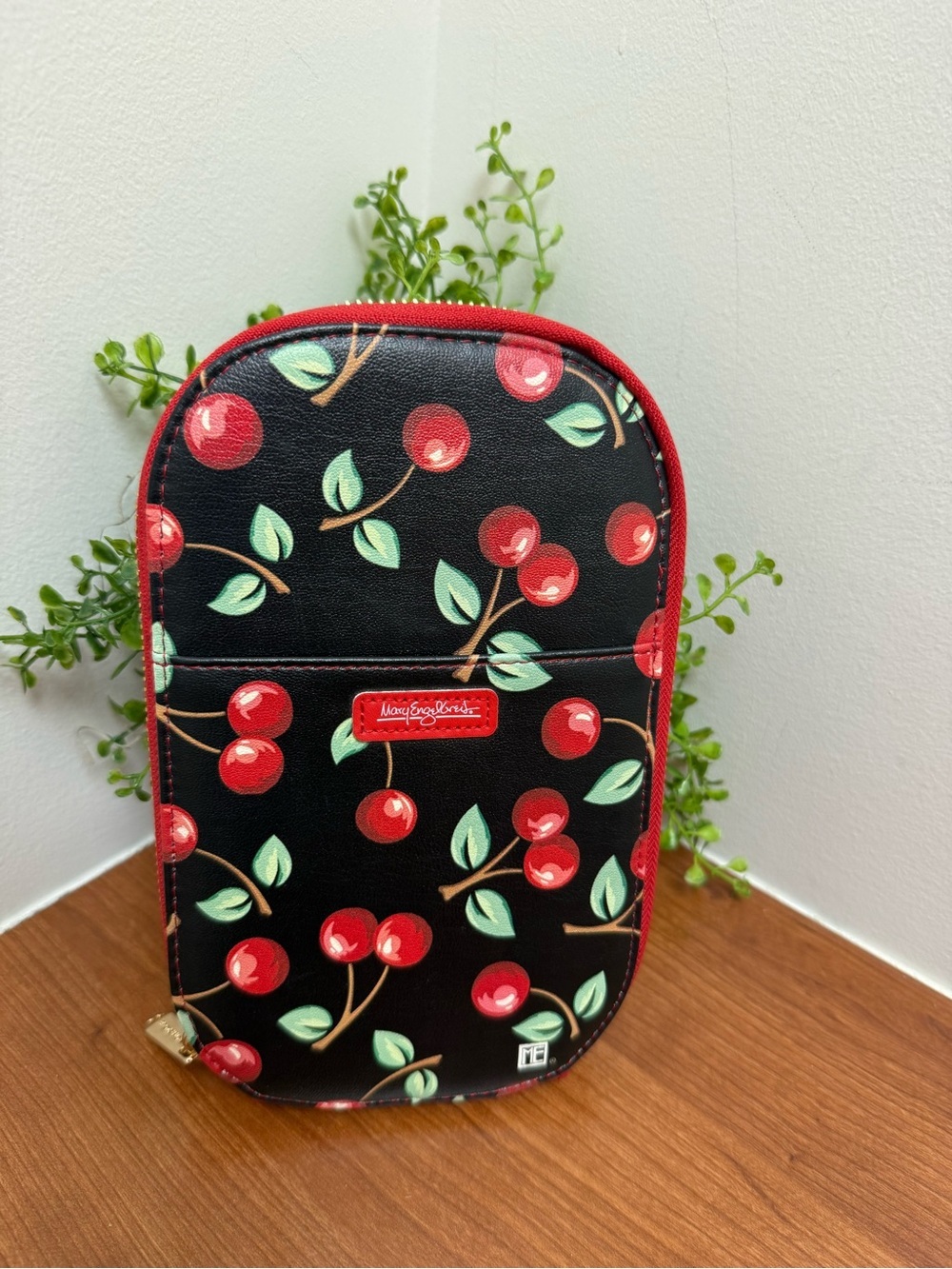 Monarque Mary Englebright Cherries Crossbody Clutch Sling Zip Purse Bag Pockets